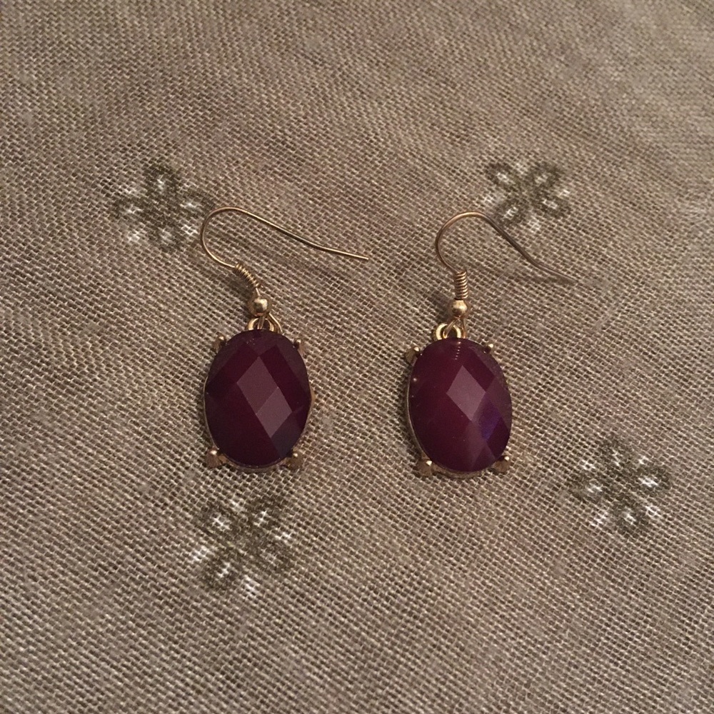 Jewelry - Vintage Burgundy Purple Dangle Hook Earrings